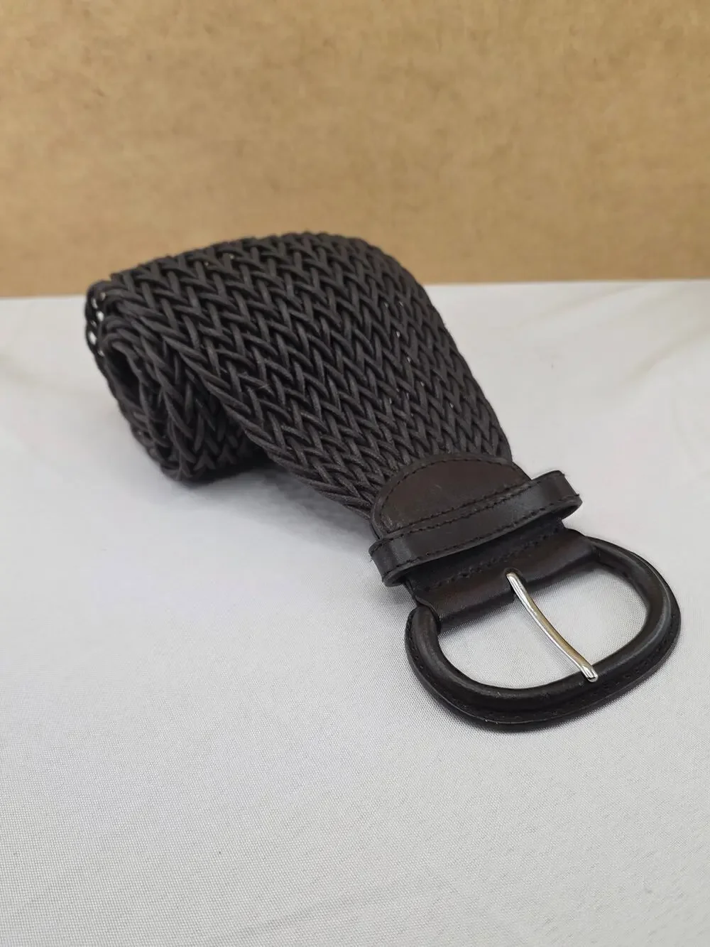 Banana Republic wide braided waist belt in dark espresso brown Size XS